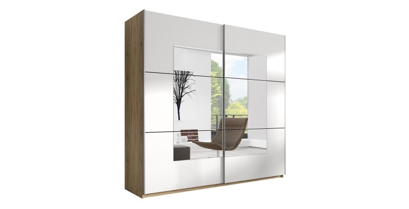 Armoire design 2 portes 180cm couleur chêne clair et blanc. Collection EOS