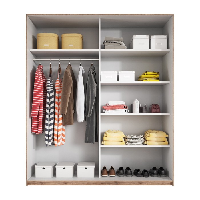 Armoire design 2 portes 180cm couleur chêne clair et blanc. Collection EOS