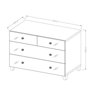 Commode 4 tiroirs corps gris et façades recouvertes de miroirs collection LUXOR.