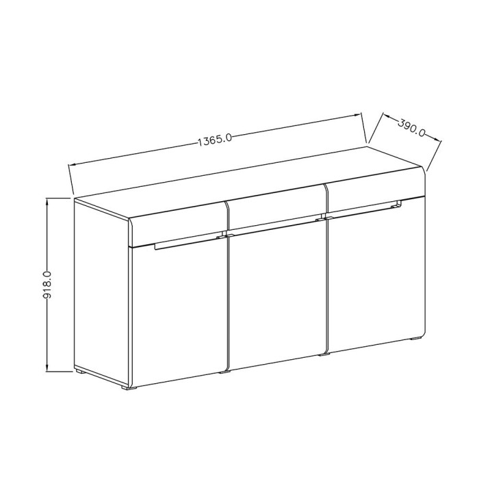 Commode design LUCIA, 3 portes et 3 tiroirs. Coloris gris brillant et chêne