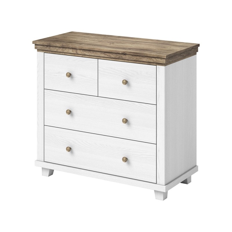 Commode design 4 tiroirs. Coloris blanc et chêne. Collection ASSIA