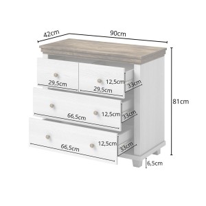 Commode design 4 tiroirs. Coloris blanc et chêne. Collection ASSIA