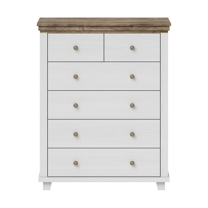 Commode XL design 6 tiroirs. Coloris blanc et chêne. Collection ASSIA