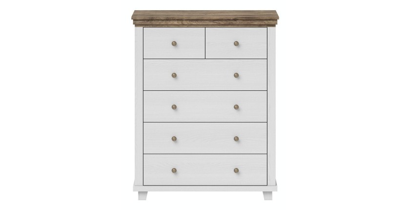 Commode XL design 6 tiroirs. Coloris blanc et chêne. Collection ASSIA