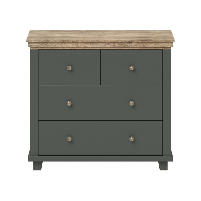 Commode design 4 tiroirs. Coloris vert kaki et chêne. Collection ASSIA