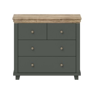 Commode design 4 tiroirs. Coloris vert kaki et chêne. Collection ASSIA