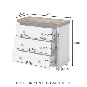 Commode design 4 tiroirs. Coloris vert kaki et chêne. Collection ASSIA
