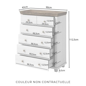 Commode XL design 6 tiroirs. Coloris vert kaki et chêne. Collection ASSIA