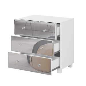 Commode 4 tiroirs corps blanc et façades recouvertes de miroirs collection LUXOR.