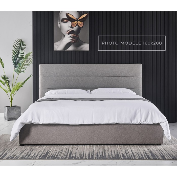 Lit coffre une place collection MILOS - Couleur grise - 90x200cm - Sommier inclus