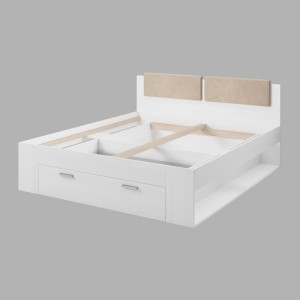 Lit adulte 160x200 avec tiroirs intégrés - Collection FLOYD. Coloris blanc effet bois.