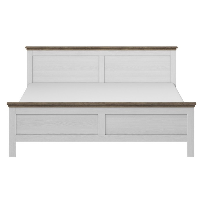 Lit adulte 160x200 collection ASSIA. Coloris blanc et  finitions aspect chêne.
