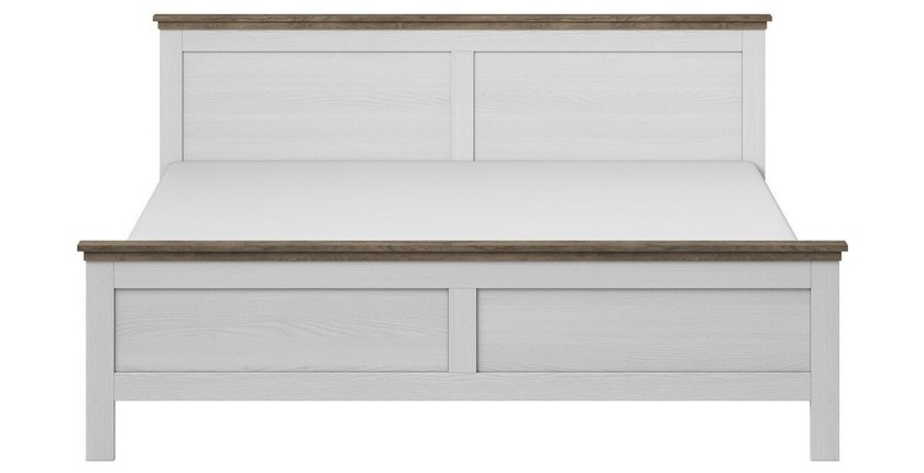 Lit adulte 160x200 collection ASSIA. Coloris blanc et  finitions aspect chêne.