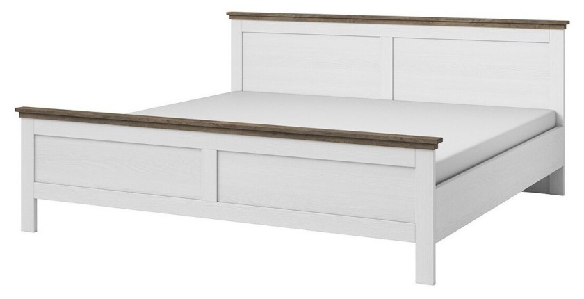 Lit adulte 180x200 collection ASSIA. Coloris blanc et  finitions aspect chêne.