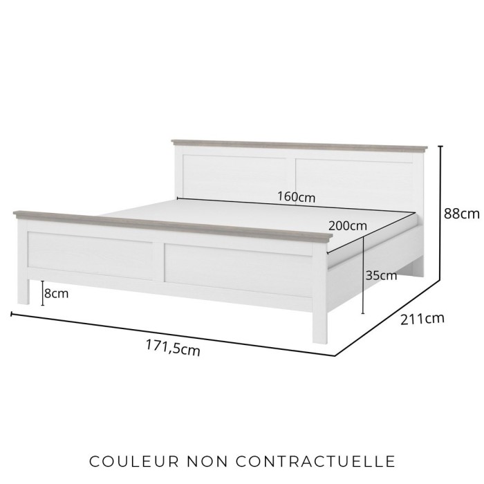 Lit adulte 160x200 collection ASSIA. Coloris vert kaki et  finitions aspect chêne.