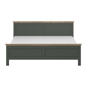 Lit adulte 180x200 collection ASSIA. Coloris vert kaki et  finitions aspect chêne.