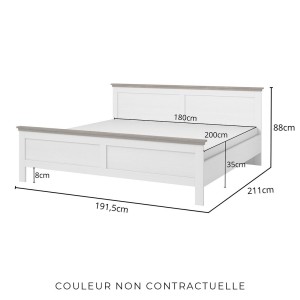 Lit adulte 180x200 collection ASSIA. Coloris vert kaki et  finitions aspect chêne.