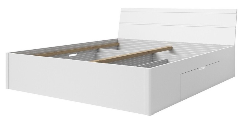 Lit adulte 180x200 avec tiroirs intégrés - Collection EOS. Coloris blanc MAT