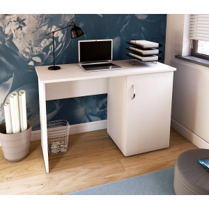 Bureau droit design avec caisson de rangement 1 porte collection ARLEE coloris blanc.