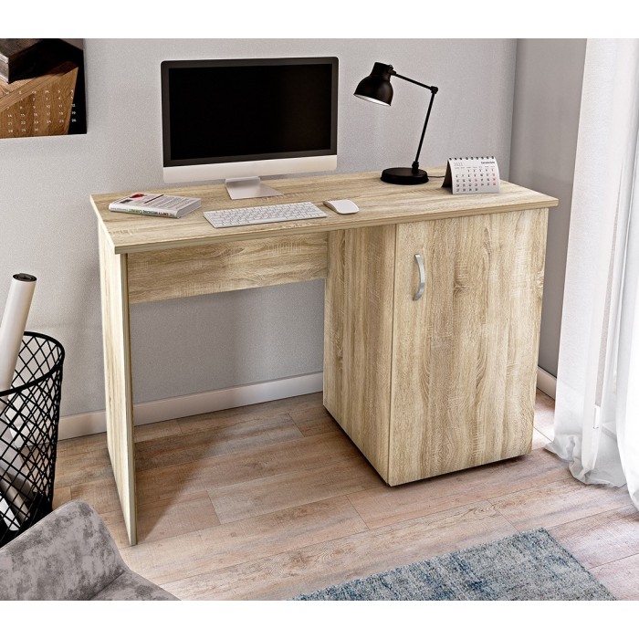 Bureau droit design avec caisson de rangement 1 porte collection ARLEE coloris chêne sonoma.