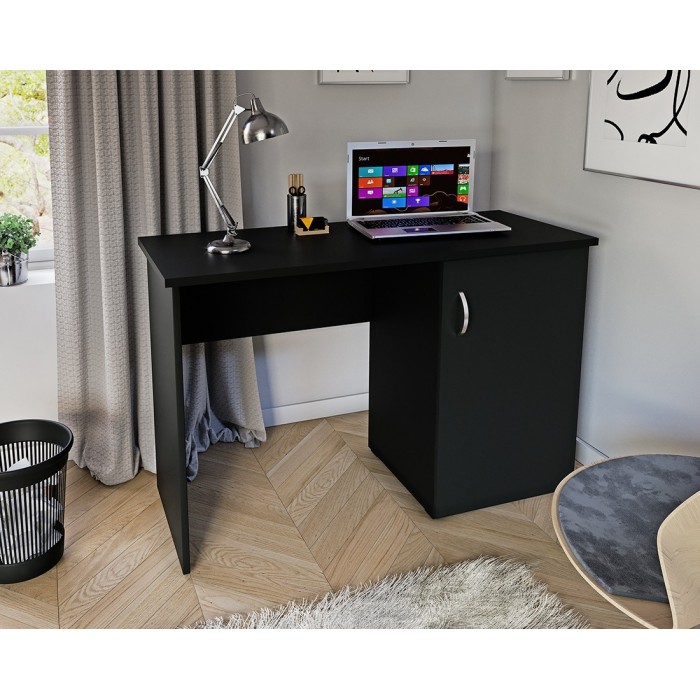 Bureau droit design avec caisson de rangement 1 porte collection ARLEE coloris noir.