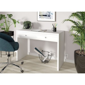 Bureau droit design avec grand tiroir collection BRIXTON coloris blanc.