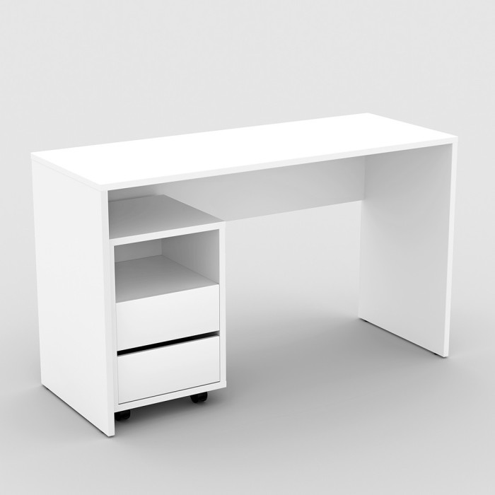 Bureau droit design avec caisson de rangement collection KINSALE coloris blanc.