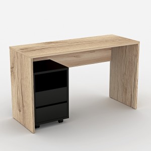 Bureau droit design avec caisson de rangement collection KINSALE coloris chêne sonoma et noir.