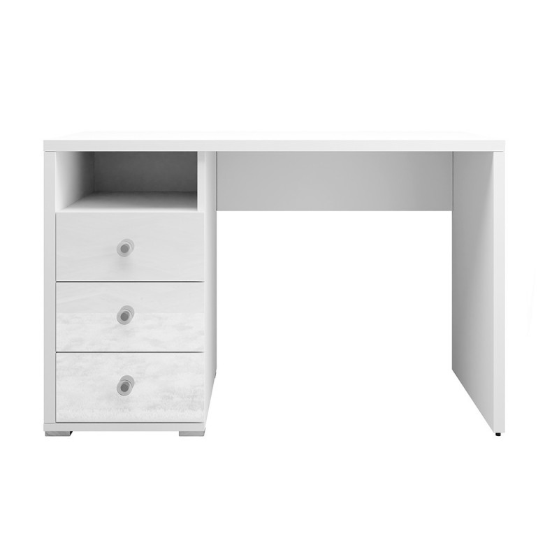 Bureau droit design avec caisson de rangement 3 tiroirs et 1 niche collection ALBY coloris blanc.