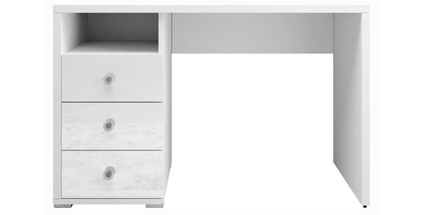 Bureau droit design avec caisson de rangement 3 tiroirs et 1 niche collection ALBY coloris blanc.