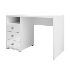 Bureau droit design avec caisson de rangement 3 tiroirs et 1 niche collection ALBY coloris blanc.