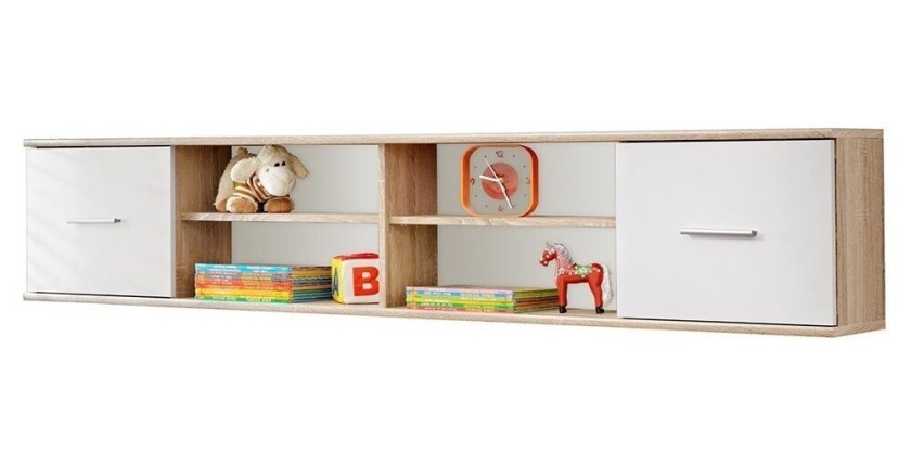 Étagères suspendue - DENVER - Coloris chêne et blanc - 2 portes et 4 niches