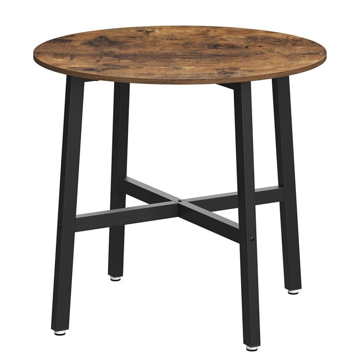 Table à manger ronde structure en métal noir et plateau en bois style industriel collection TAMPA.