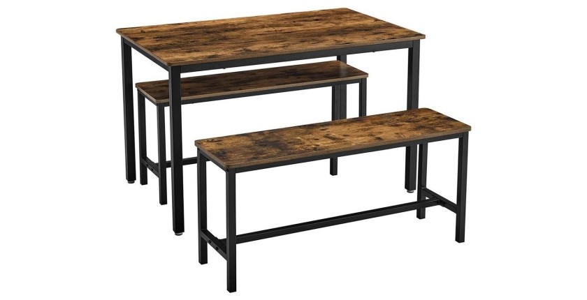 Ensemble table et bancs en bois style industriel collection TAMPA.