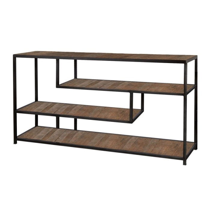 Console de salon style industriel en bois massif - Nombreux rangements - Collection MODENE