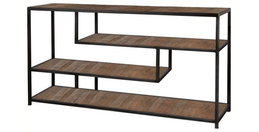 Console de salon style industriel en bois massif - Nombreux rangements - Collection MODENE