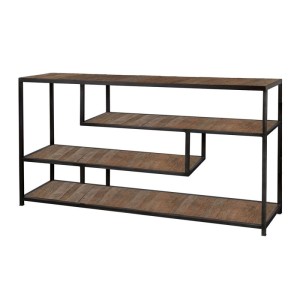 Console de salon style industriel en bois massif - Nombreux rangements - Collection MODENE