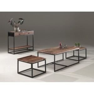 Console de salon avec tiroirs style industriel en bois massif et structure métal. Collection EBENE