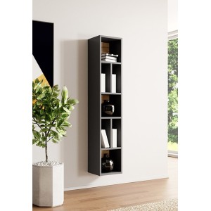 Bibliothèque suspendue 160x32cm collection OHIO. Coloris gris anthracite et chêne.