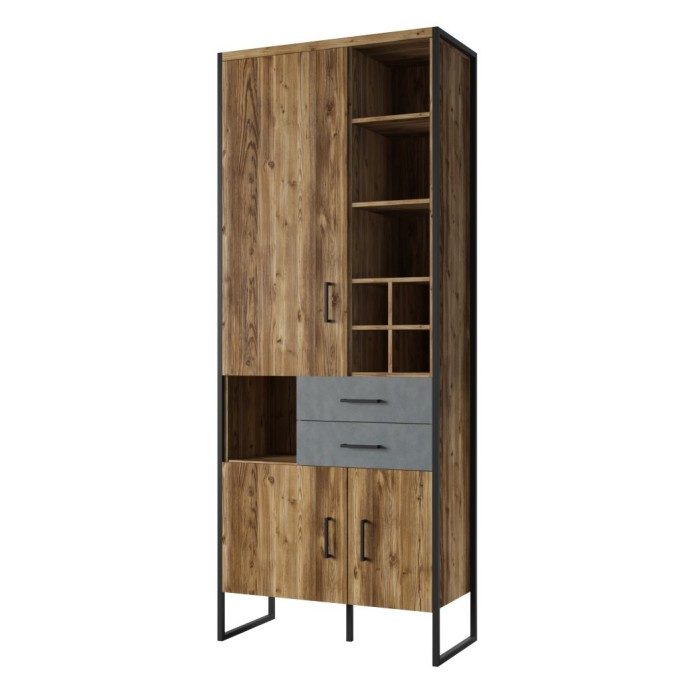 Bibliothèque style industriel avec LED intégrées collection ZOLA. Coloris épicéa et gris.