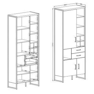 Bibliothèque style industriel avec LED intégrées collection ZOLA. Coloris épicéa et gris.