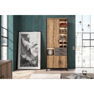 Bibliothèque style industriel avec LED intégrées collection ZOLA. Coloris épicéa et gris.