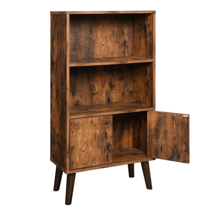 Bibliothèque style rustique collection Austin. Coloris bois foncé.