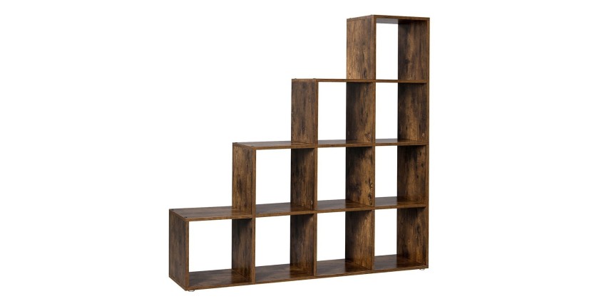 Bibliothèque escalier style rustique collection IOWA. Coloris bois foncé.