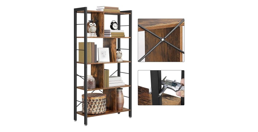 Bibliothèque 4 étages style rustique collection Austin. Coloris bois foncé.