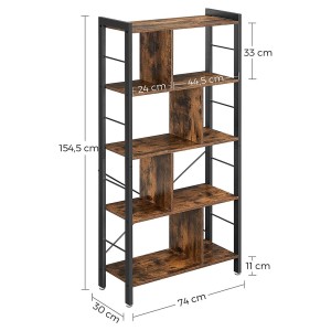 Bibliothèque 4 étages style rustique collection Austin. Coloris bois foncé.