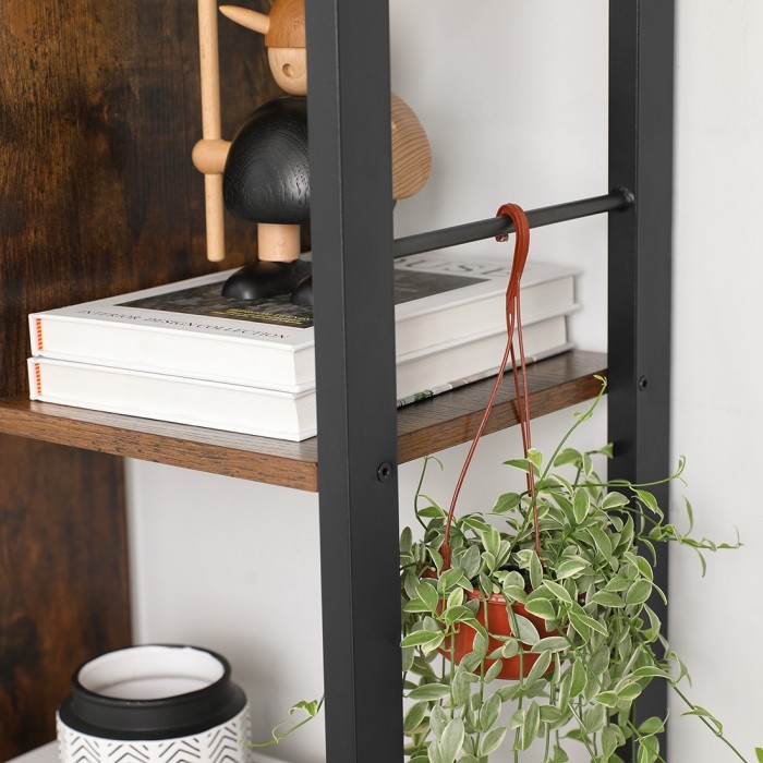 Bibliothèque style rustique collection Austin. Structure en métal. Coloris bois foncé et noir.