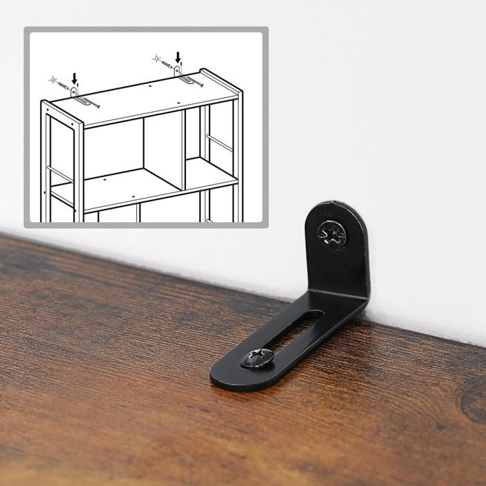 Bibliothèque style rustique collection Austin. Structure en métal. Coloris bois foncé et noir.