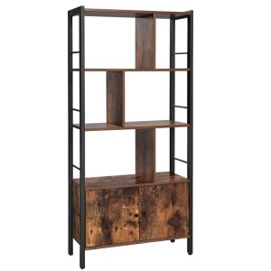 Bibliothèque style rustique collection Austin. Structure en métal. Coloris bois foncé et noir.