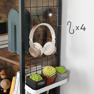 Bibliothèque style rustique 4 niveaux collection Austin. Structure en métal. Coloris bois foncé et noir.